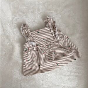 Carter's Beige Striped Baby Top with Floral Accents